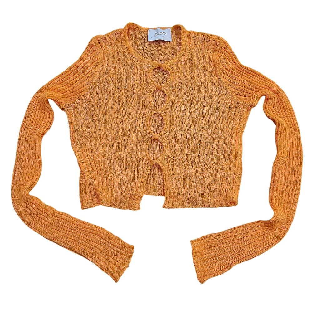 Blush Boutique Orange Knit Cropped Sweater Cut Out Front Large Casual Summer